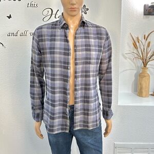 JOHN VARVATOS Blue Plaid Button Down Shirt Size S Small Long Sleeve Dress Shirt